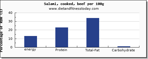 energy and nutrition facts in calories in salami per 100g